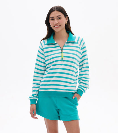 Mock Neck Pullover - Green Ceramic Stripes - Hatley Women