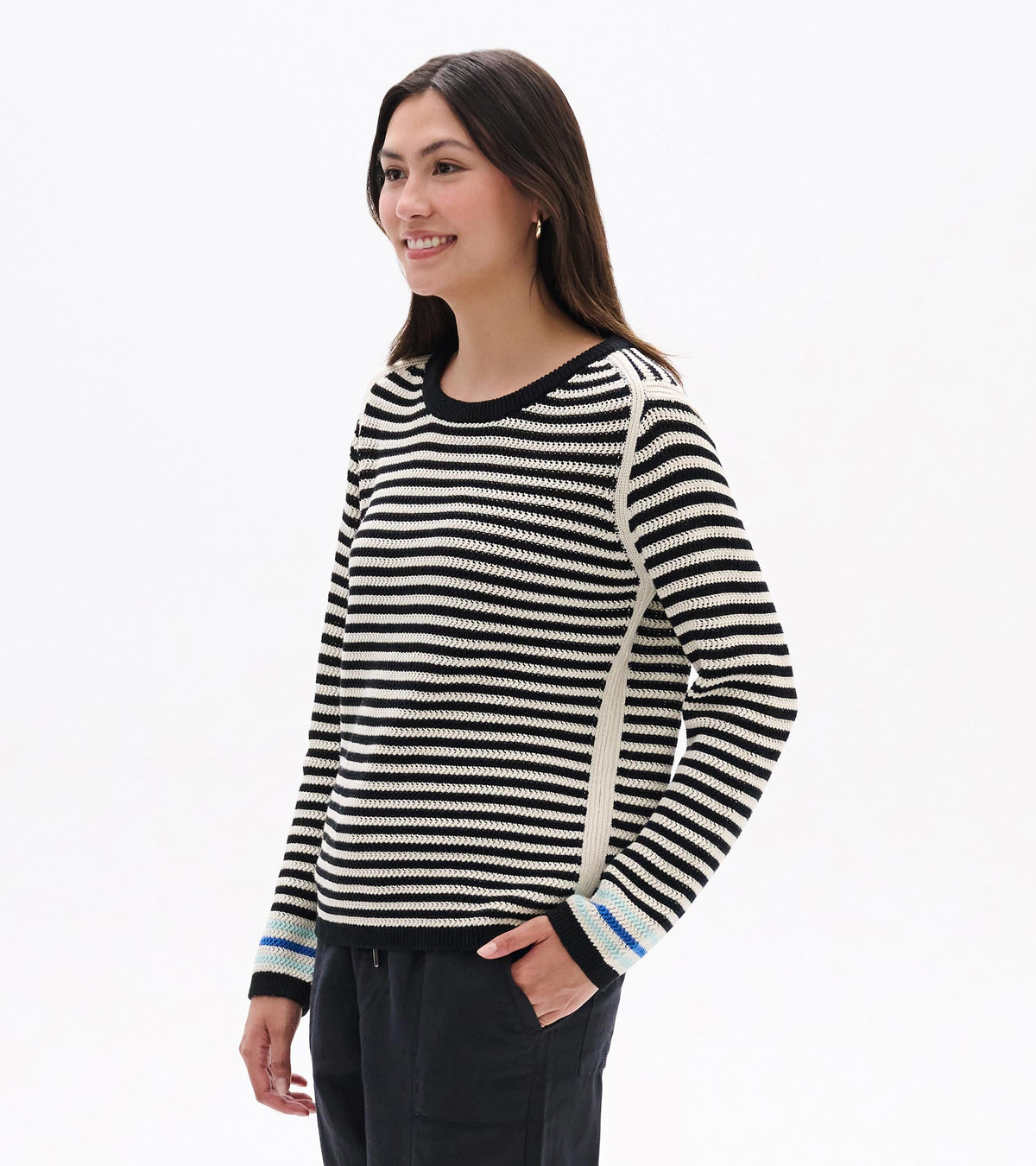 Pointelle Stripe Sweater - Classic Black - Hatley Women