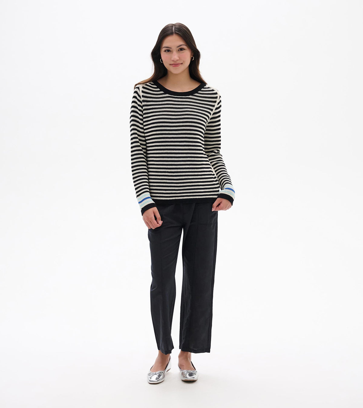 Pointelle Stripe Sweater - Classic Black - Hatley Women