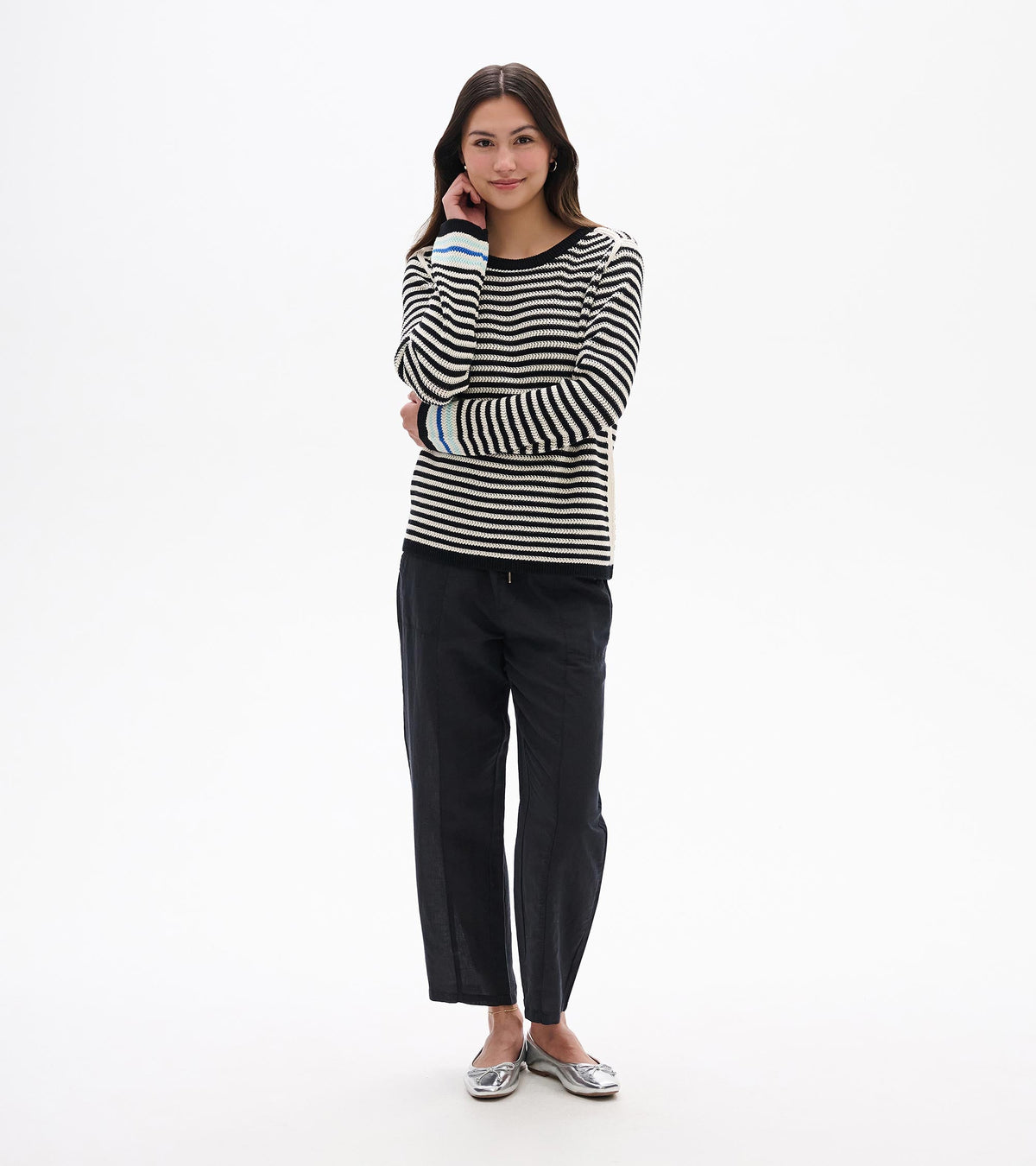 Pointelle Stripe Sweater - Classic Black - Hatley Women