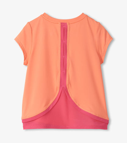 Girls Fusion Coral Mesh Trim T-Shirt - Hatley Girls