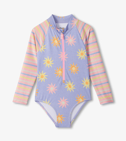 Girls Lavender Sunshine Long Sleeve One-Piece Rashguard Swimsuit - Hatley Girls