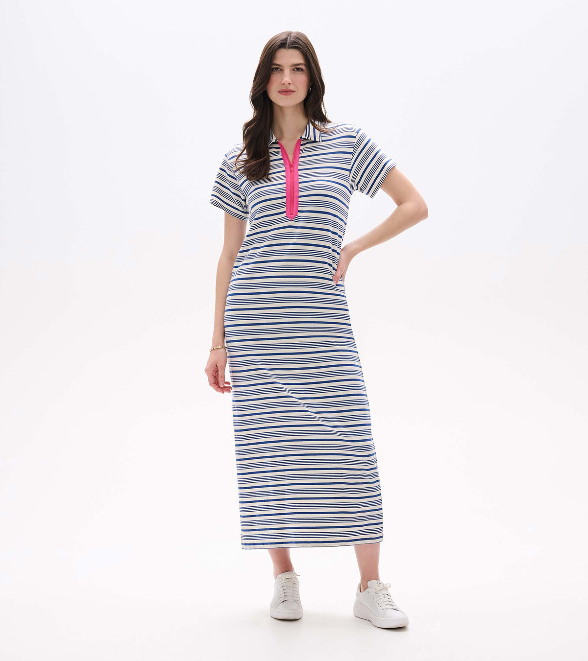 Contrast Zip Maxi Dress - Limoges Stripes - Hatley Women