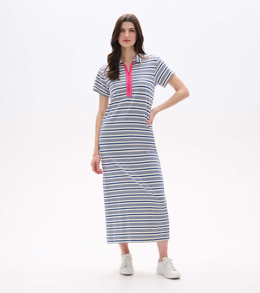 Contrast Zip Maxi Dress - Limoges Stripes - Hatley Women