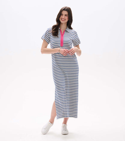Contrast Zip Maxi Dress - Limoges Stripes - Hatley Women