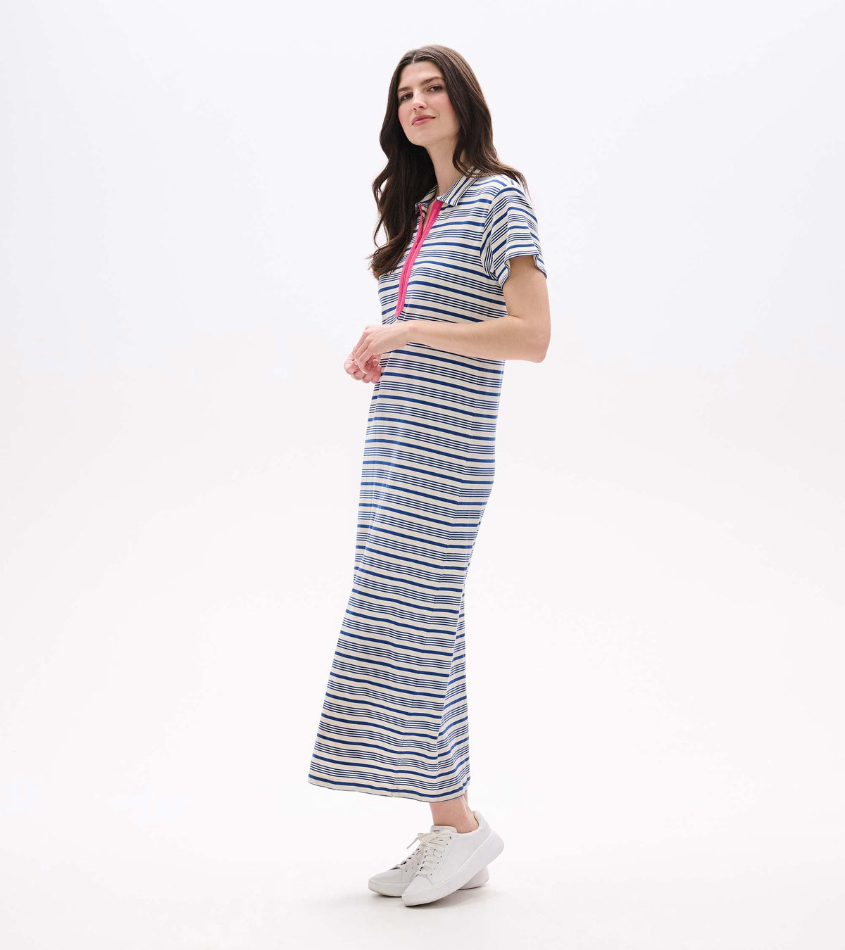 Contrast Zip Maxi Dress - Limoges Stripes - Hatley Women