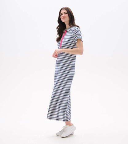 Contrast Zip Maxi Dress - Limoges Stripes - Hatley Women
