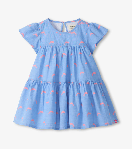 Baby & Toddler Girls Little Pink Dolphins Oxford Woven Cake Puff Dress - Hatley Baby & Toddler