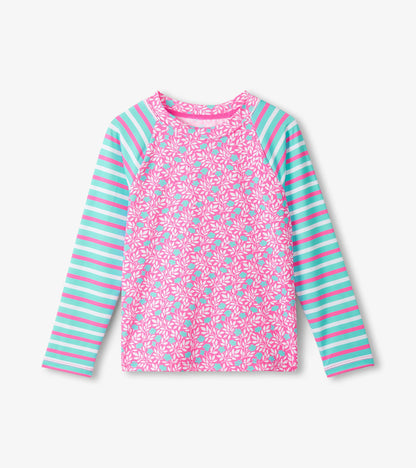 Girls Pink Floral Stripes Long Sleeve Rashguard - Hatley Girls