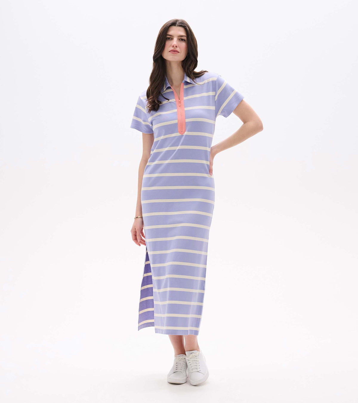 Contrast Zip Maxi Dress - Pale Iris Stripes - Hatley Women