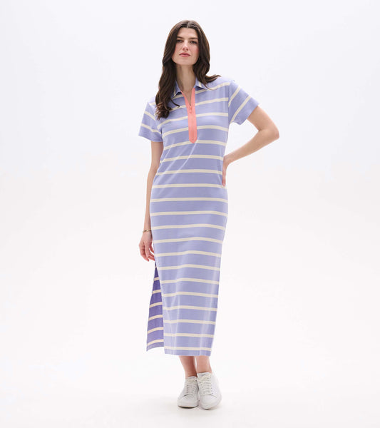 Contrast Zip Maxi Dress - Pale Iris Stripes - Hatley Women