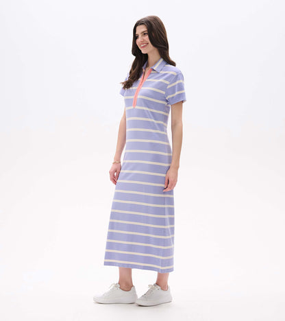 Contrast Zip Maxi Dress - Pale Iris Stripes - Hatley Women