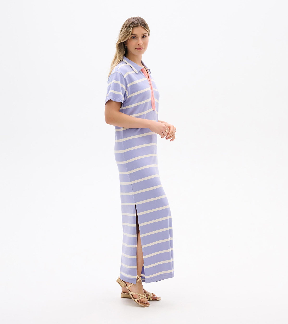 Contrast Zip Maxi Dress - Pale Iris Stripes - Hatley Women