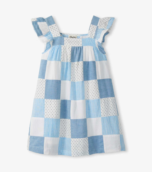 Girls Chambray Patches Flutter Puff Dress - Hatley Girls