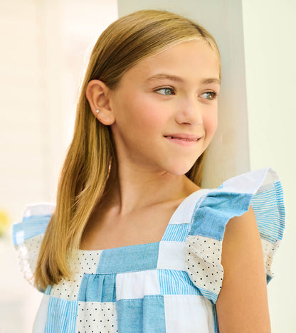 Girls Chambray Patches Flutter Puff Dress - Hatley Girls