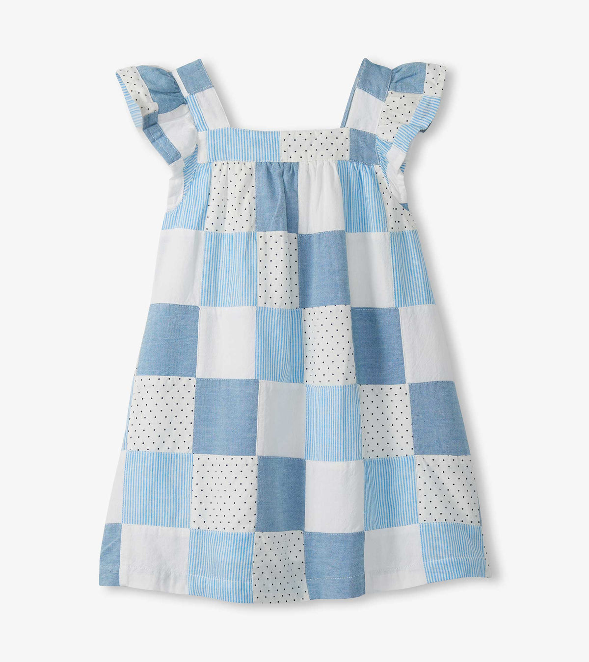 Girls Chambray Patches Flutter Puff Dress - Hatley Girls
