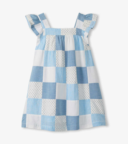 Girls Chambray Patches Flutter Puff Dress - Hatley Girls