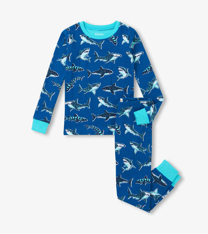 Boys Patterned Sharks Cotton Pajama Set - Hatley Boys