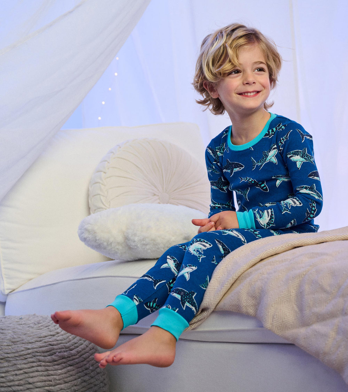 Boys Patterned Sharks Cotton Pajama Set - Hatley Boys
