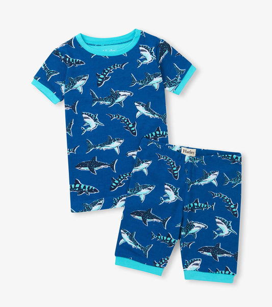 Boys Patterned Sharks Cotton Short Pajama Set - Hatley Boys