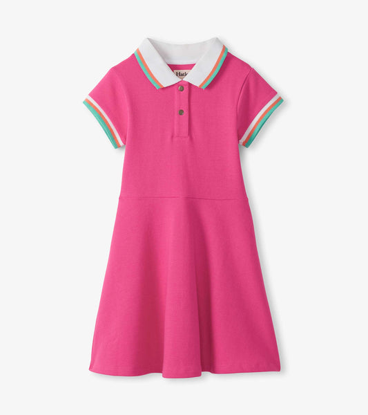 Girls Raspberry Rose Pique Polo Dress - Hatley Girls