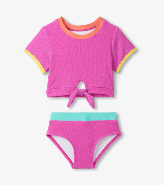 Girls Hot Pink Tie-Front Two-Piece Swimsuit - Hatley Girls