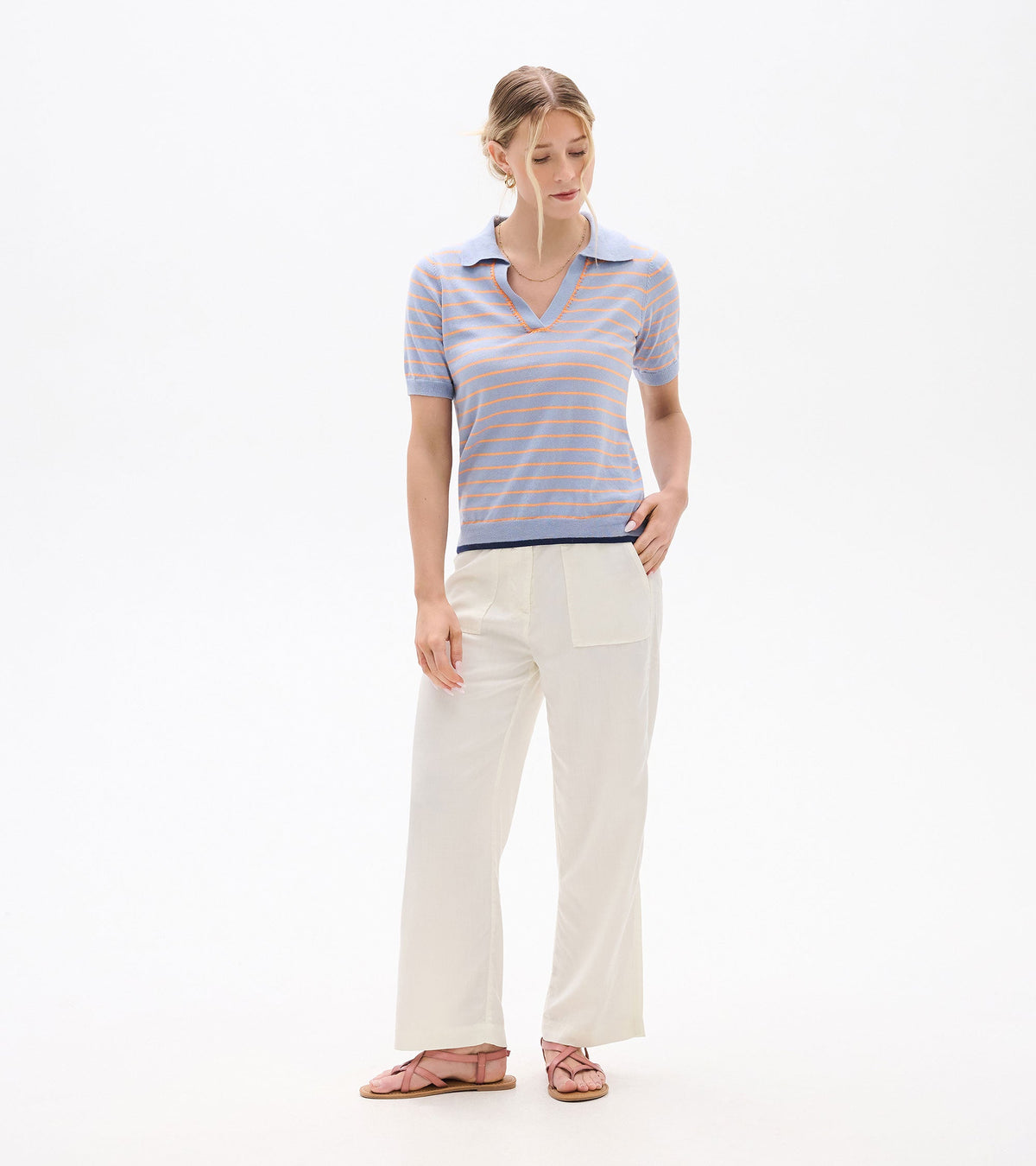 Johnny Collar Top - Serenity Stripe - Hatley Women