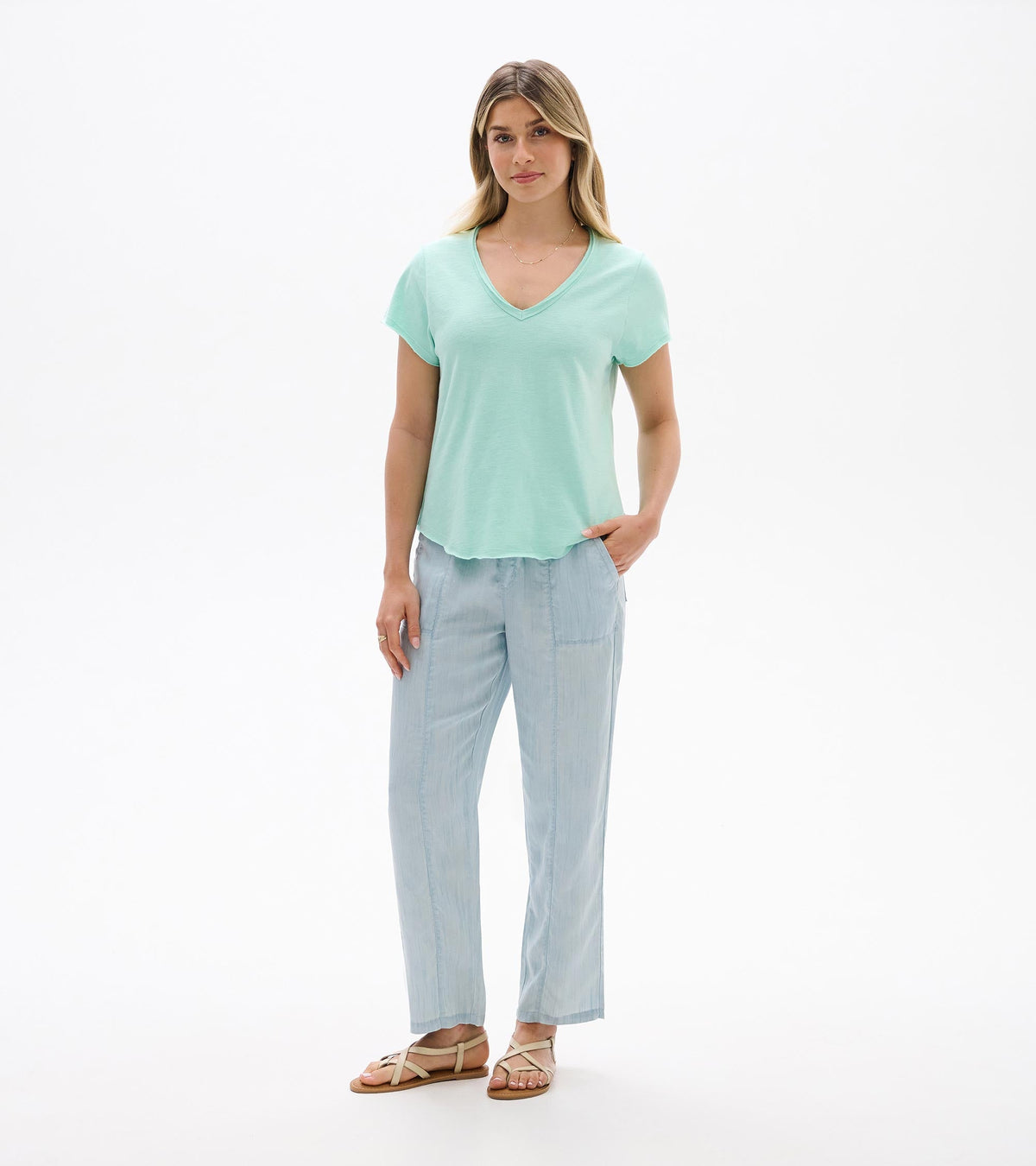 Sadie V-Neck Tee - Sea Glass - Hatley Women