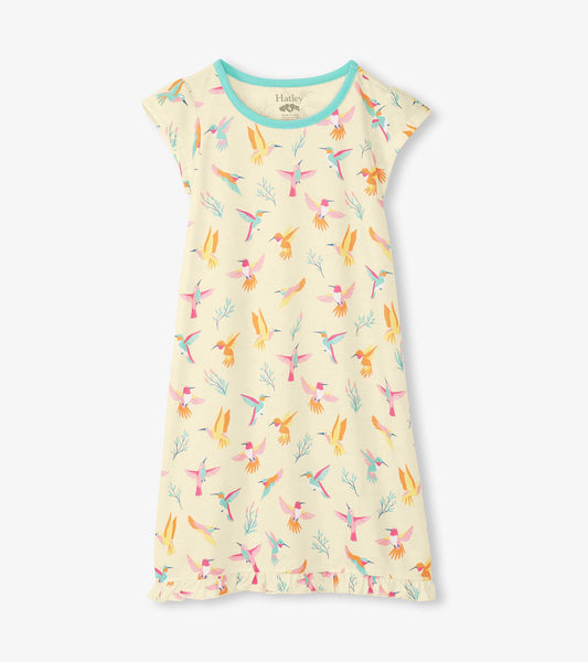 Girls Springtime Hummingbirds Ruffle Hem Nightdress - Hatley Girls