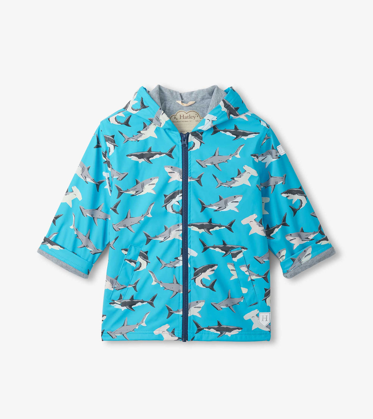 Boys Color Changing Shark Party Zip-Up Rain Jacket - Hatley Boys