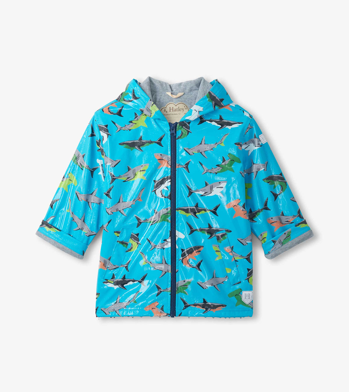 Boys Color Changing Shark Party Zip-Up Rain Jacket - Hatley Boys