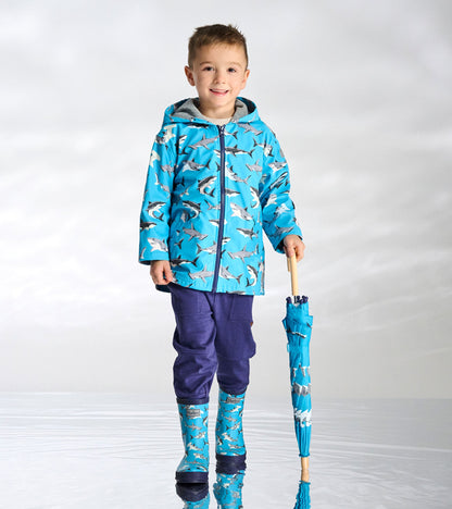 Boys Color Changing Shark Party Zip-Up Rain Jacket - Hatley Boys