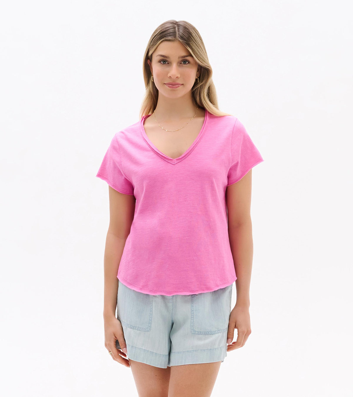 Sadie V-Neck Tee - Super Pink - Hatley Women