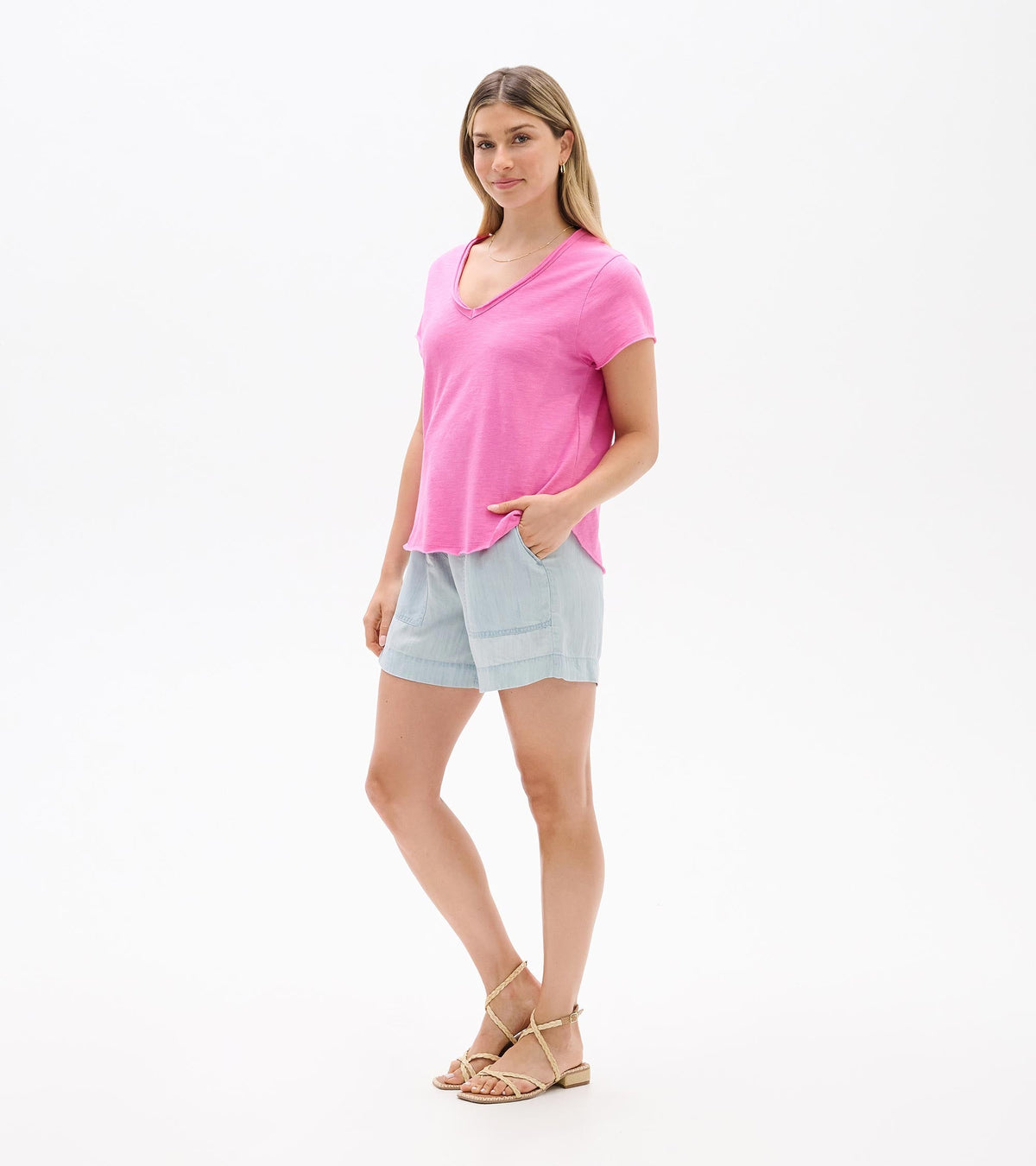 Sadie V-Neck Tee - Super Pink - Hatley Women