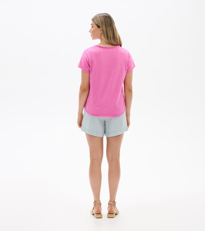 Sadie V-Neck Tee - Super Pink - Hatley Women