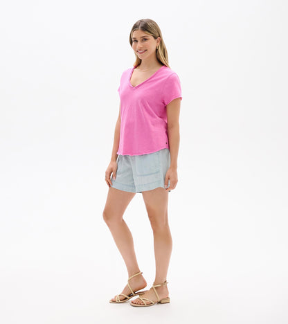 Sadie V-Neck Tee - Super Pink - Hatley Women