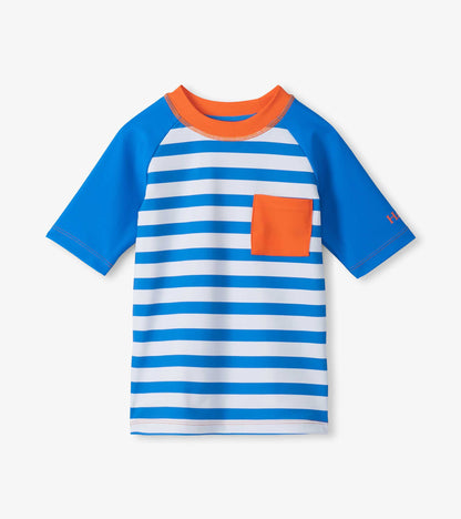Boys Blue Stripe & Orange Short Sleeve Rashguard - Hatley Boys