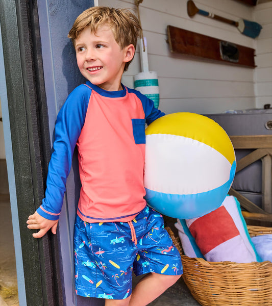 Boys Coral & Navy Long Sleeve Rashguard - Hatley Boys