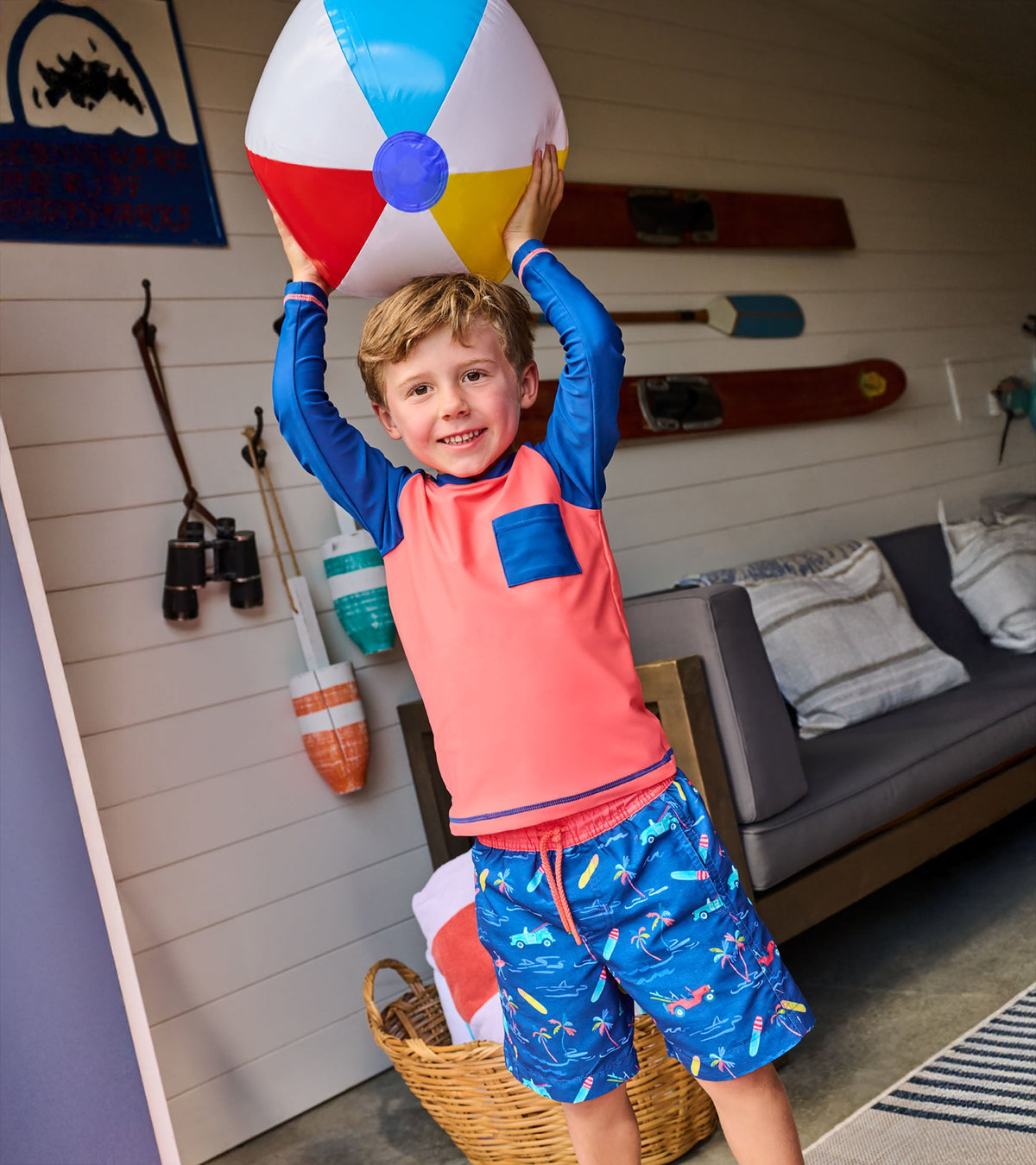 Boys Coral & Navy Long Sleeve Rashguard - Hatley Boys