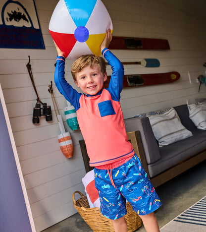 Boys Coral & Navy Long Sleeve Rashguard - Hatley Boys