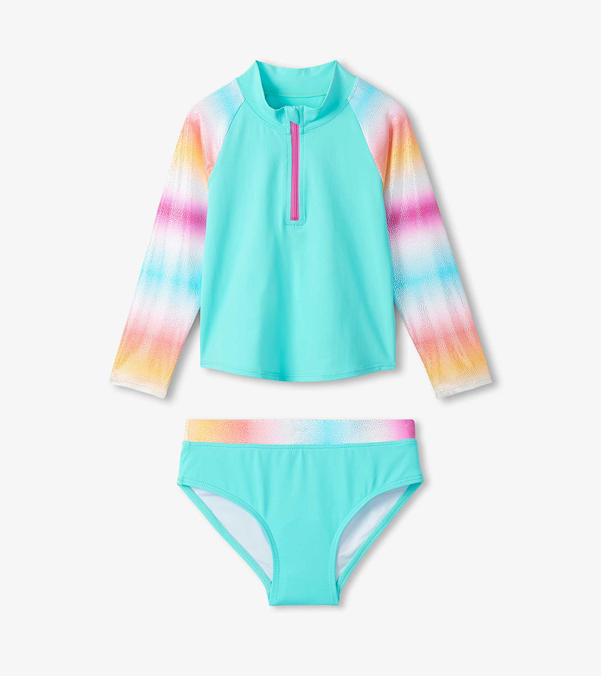 Girls Turquoise Shimmer Long Sleeve Two-Piece Rashguard Swimsuit - Hatley Girls