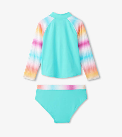 Girls Turquoise Shimmer Long Sleeve Two-Piece Rashguard Swimsuit - Hatley Girls