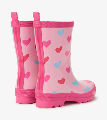 Girls Pink Hearts Shiny Rain Boot - Hatley Girls