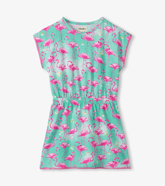 Girls Whimsical Flamingos Cinched Waist Dress - Hatley Girls