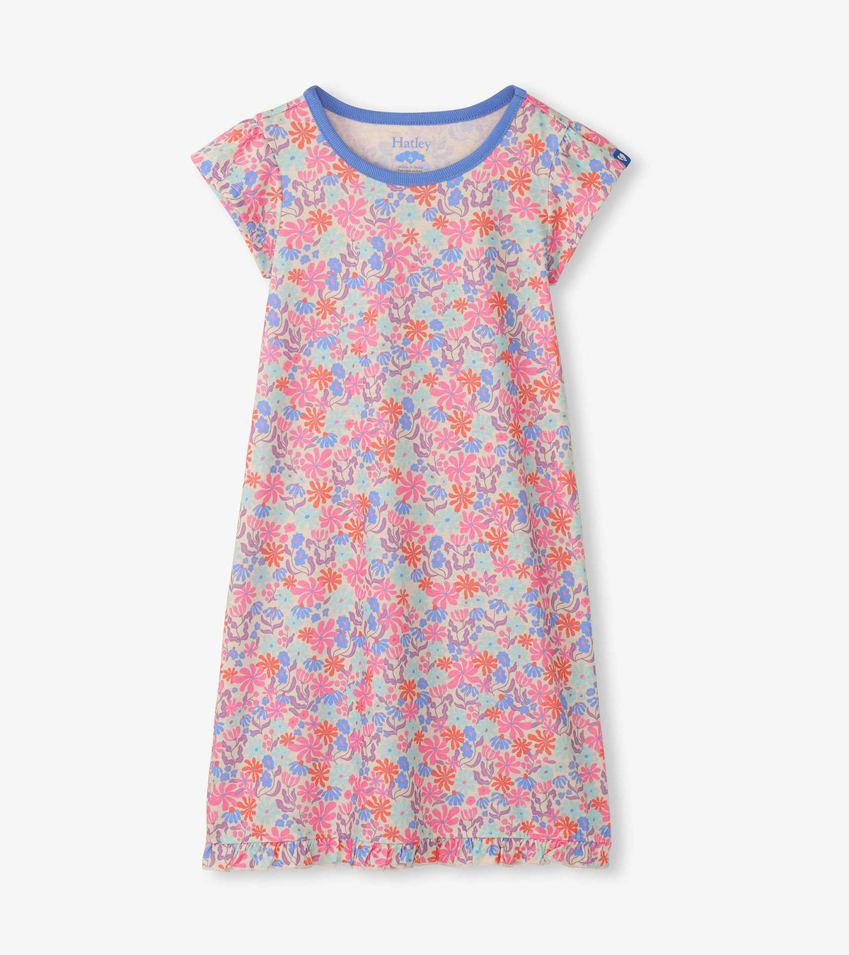 Girls Whimsical Flowers Ruffle Hem Nightdress - Hatley Girls