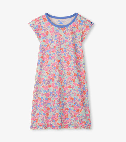 Girls Whimsical Flowers Ruffle Hem Nightdress - Hatley Girls
