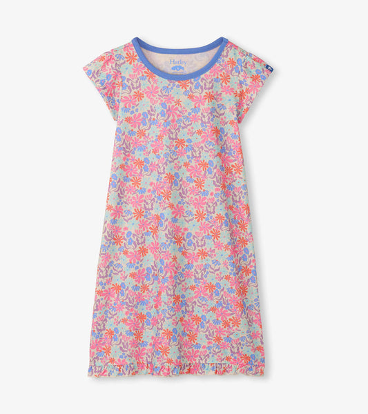 Girls Whimsical Flowers Ruffle Hem Nightdress - Hatley Girls