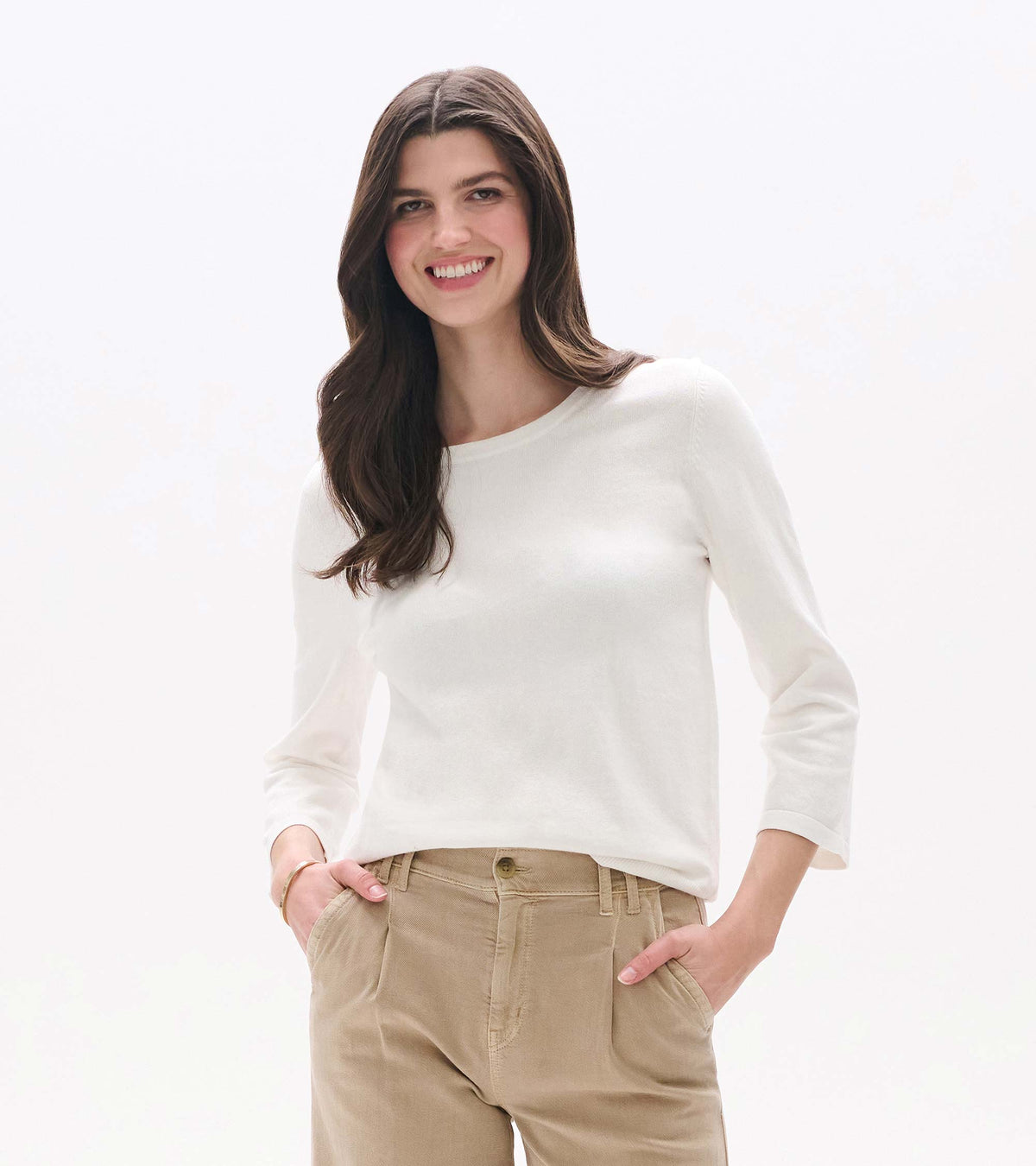 3/4 Sleeve Knit Top - White - Hatley Women