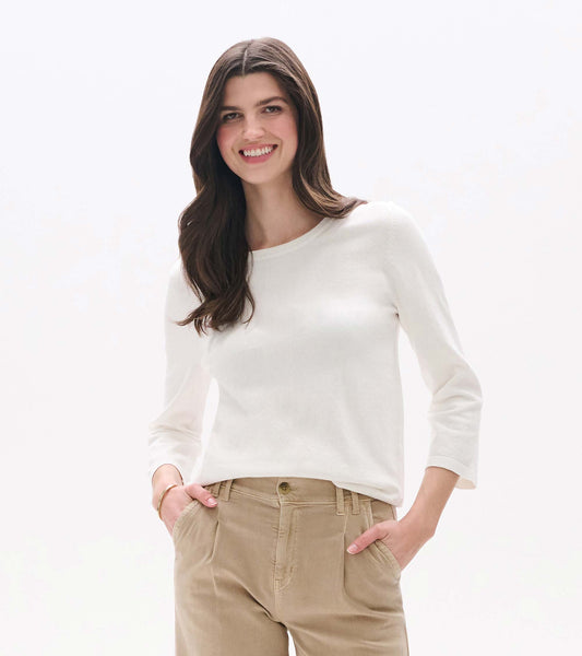 3/4 Sleeve Knit Top - White - Hatley Women