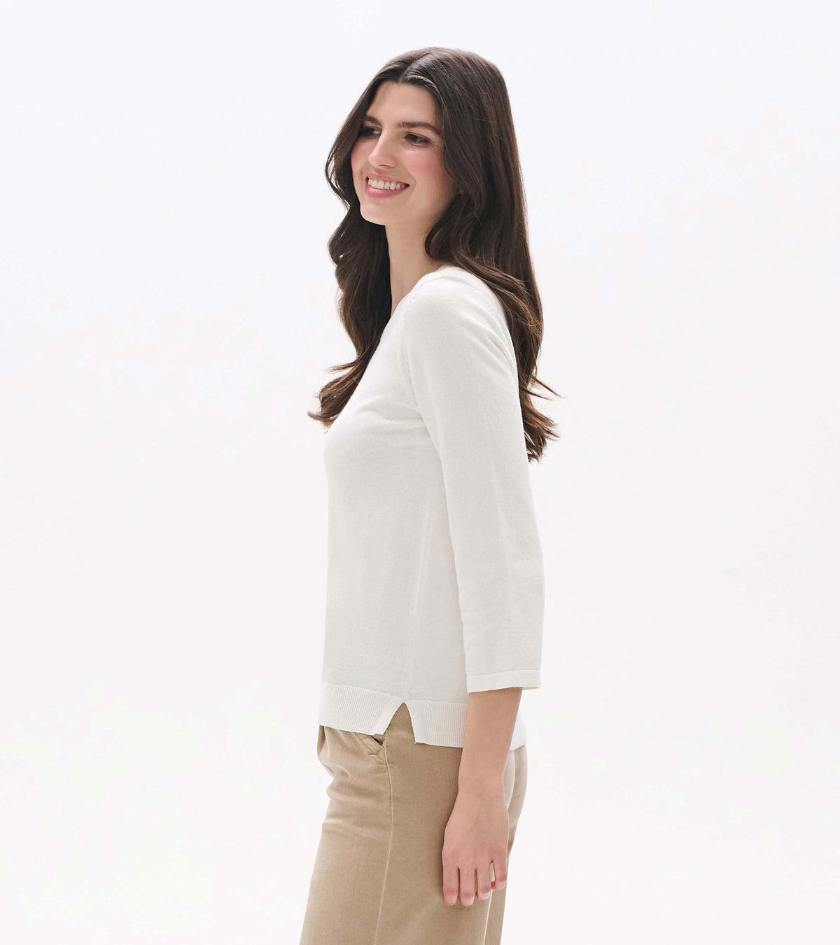 3/4 Sleeve Knit Top - White - Hatley Women